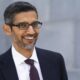 Sundar Pichai at Google leadership role" – A brief description of Sundar Pichai in his role as CEO, representing the visionary leader at Google.